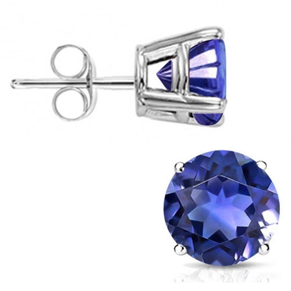 6MM‎ Round Cut Lab Tanzanite 1.8CTW Stud Earrings in Sterling Silver